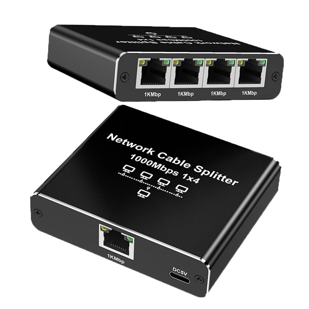 1 To 4 RJ45 Splitter High Speed 1000Mbps Network Connector Splitter HUB 4 Devices Simultaneously Networking for Cat6/7/8 Cable