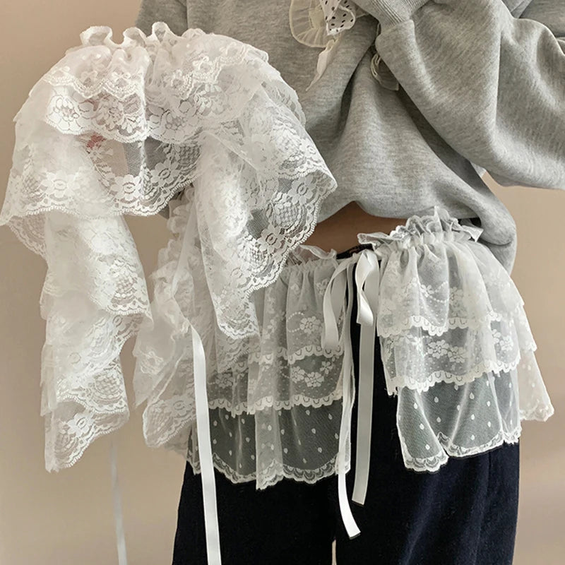 Korean Fashion Lace Skirt With Irregular Hemline - Smarsty