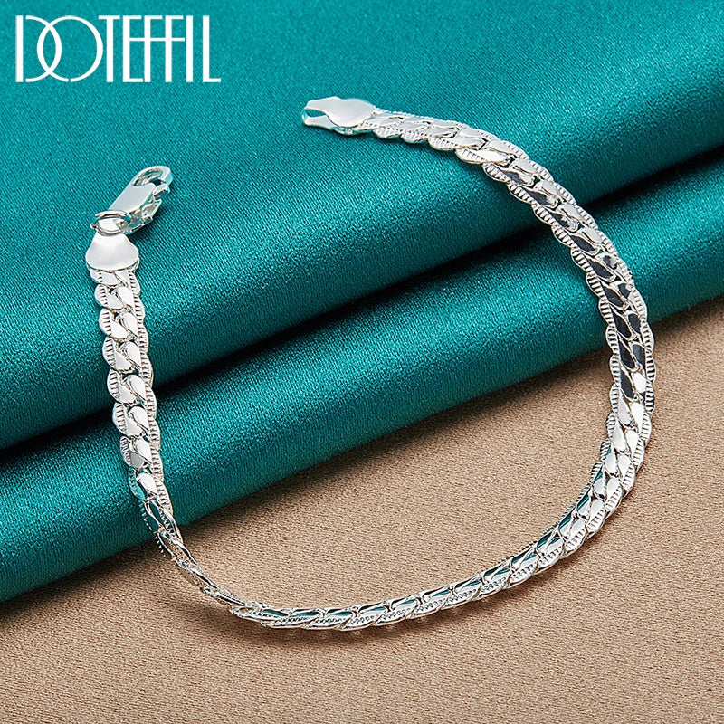 925 Silver Chain Bracelet Unisex Flat Side Lobster Clasp - Smarsty