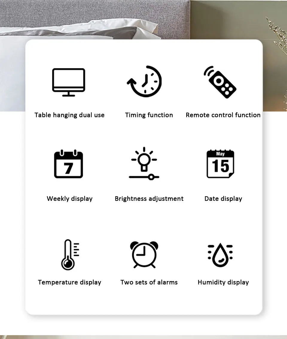 Digital Wall Clock with Remote Control and Humidity Display - Smarsty