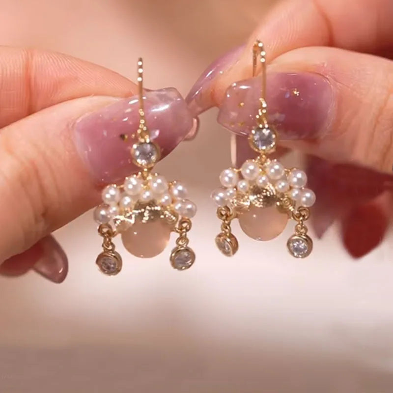 Pearl Long Earrings With Rhinestones For Wedding Fashion - Smarsty