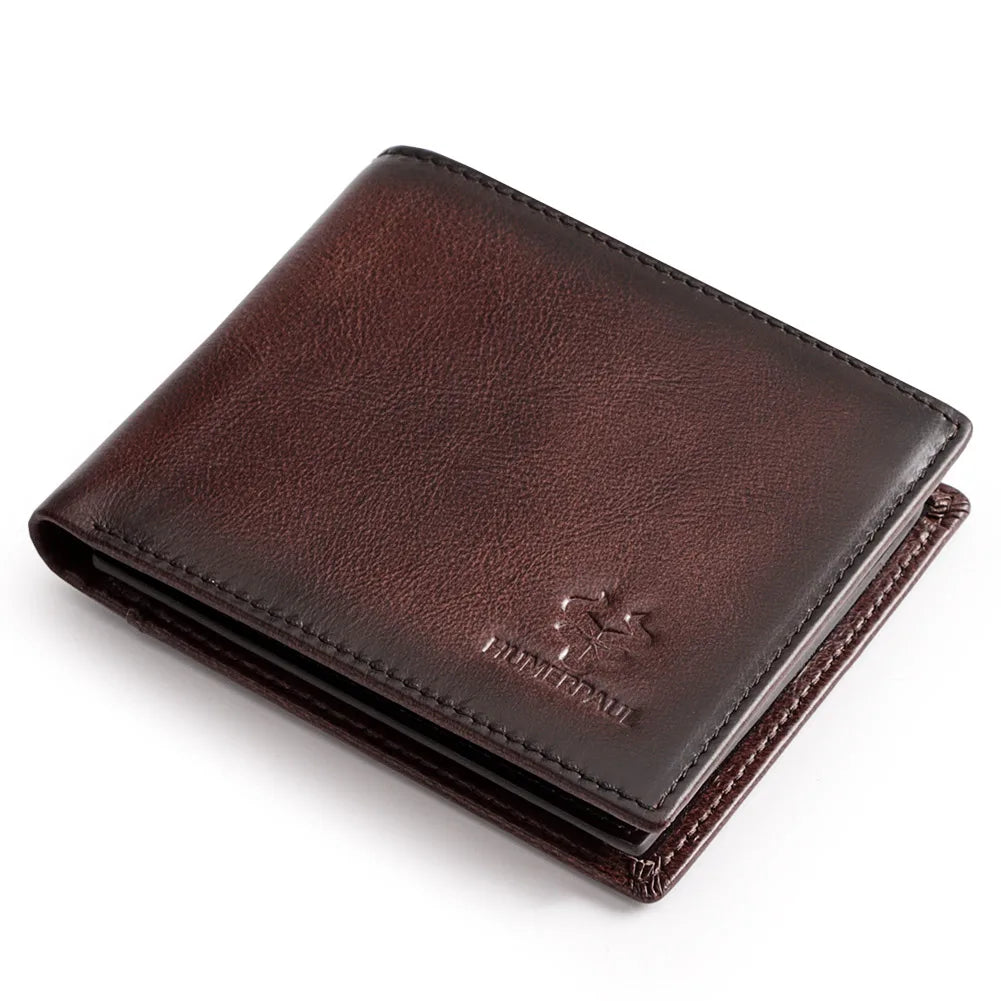 KAVIS Handmade Men's Wallet Genuine Leather RFID Card Holder with ID Window Large Capacity Male Storage Money Bag Fashion