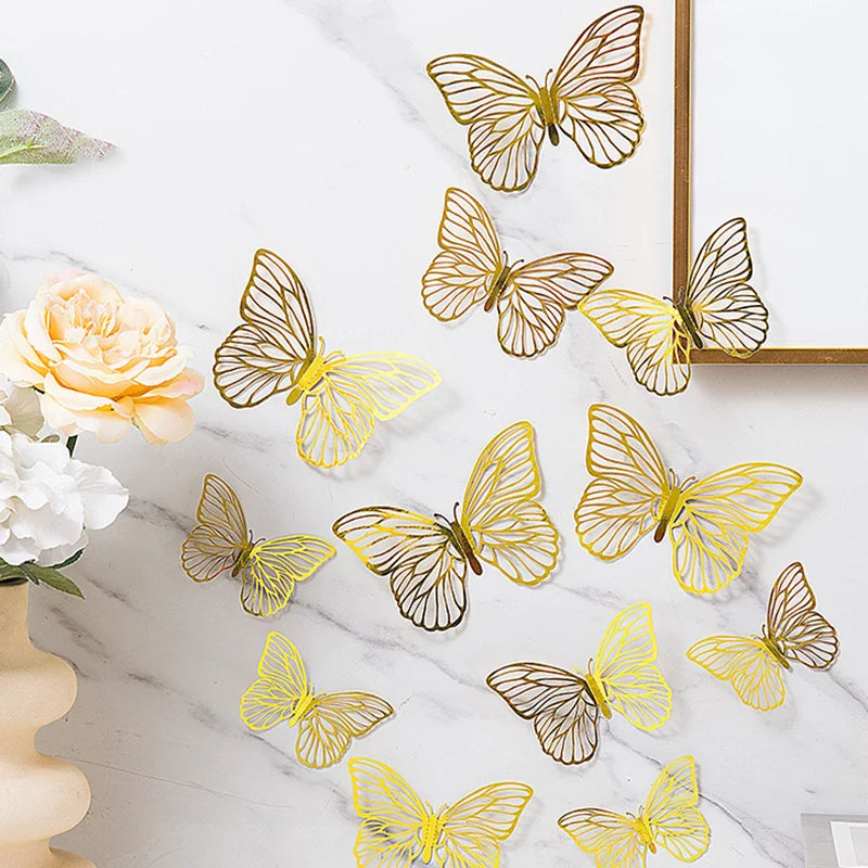 Gold 3D Butterfly Wall Decor Set for Parties - Smarsty
