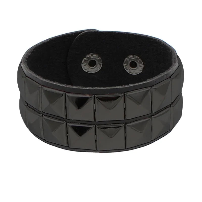 Punk Leather Bracelet with Metal Rivets for Men and Women - Smarsty