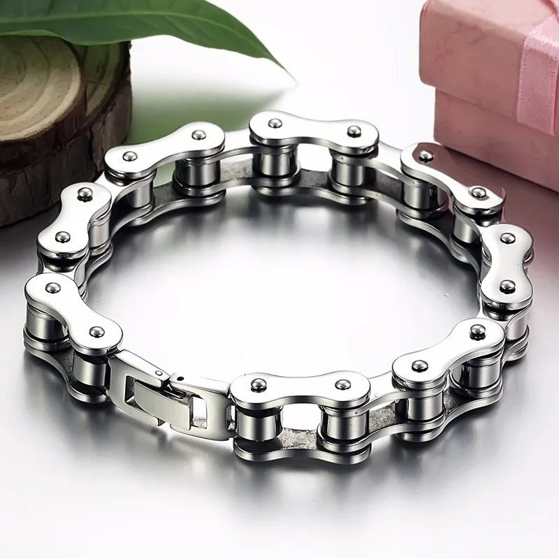 Stainless Steel Biker Chain Bracelet with Toggle Clasp - Smarsty