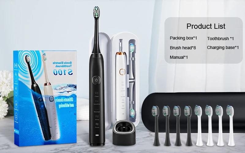 Sarmocare Electric Sonic Toothbrush with 8 Brush Heads - Smarsty