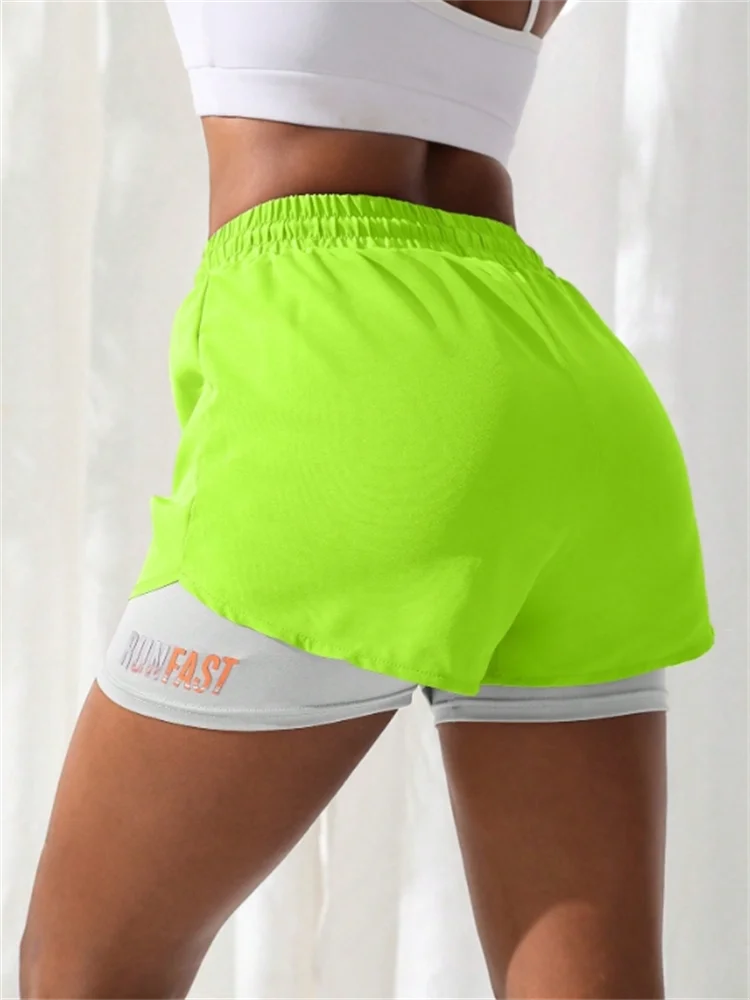 Women's High Rise Yoga Shorts With Elastic Proximity Control Running Shorts, Fake Two Pieces Pants - Smarsty