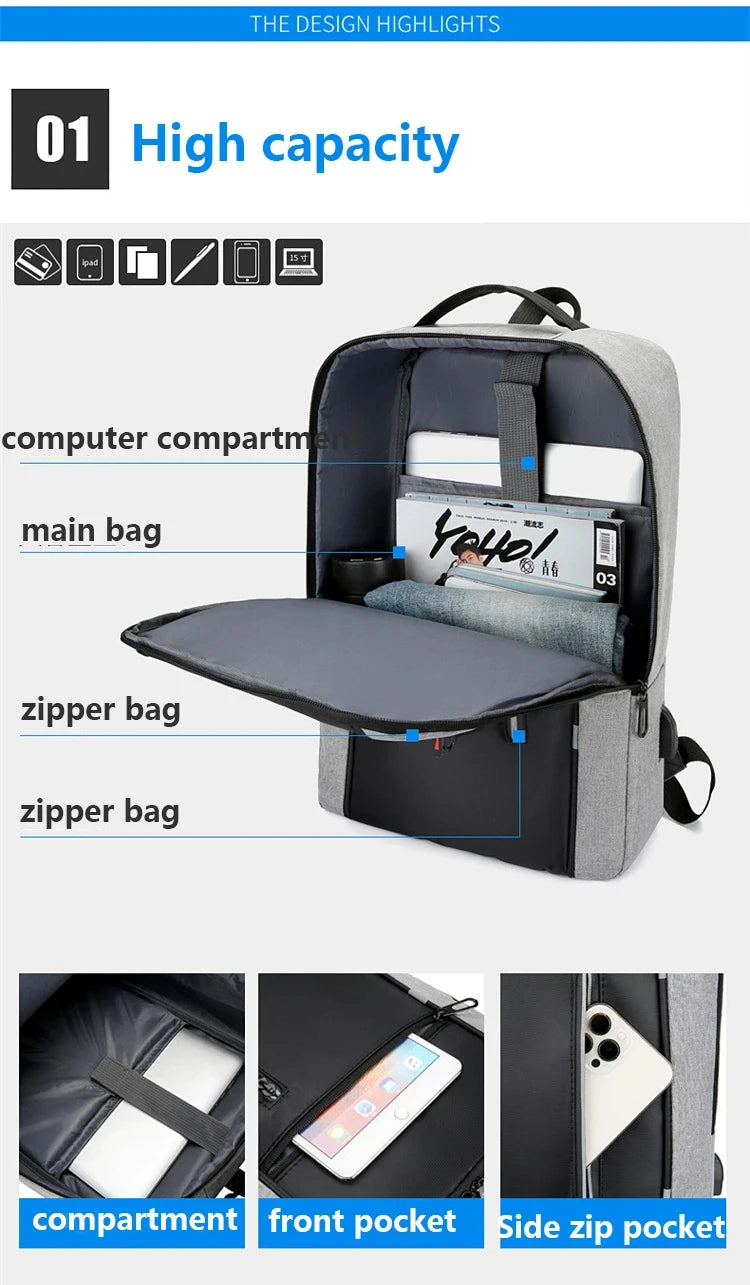 Men's Waterproof Oxford Laptop Backpack 15.6 Inch with USB Charging Port High Capacity Business Travel School Bag - Smarsty