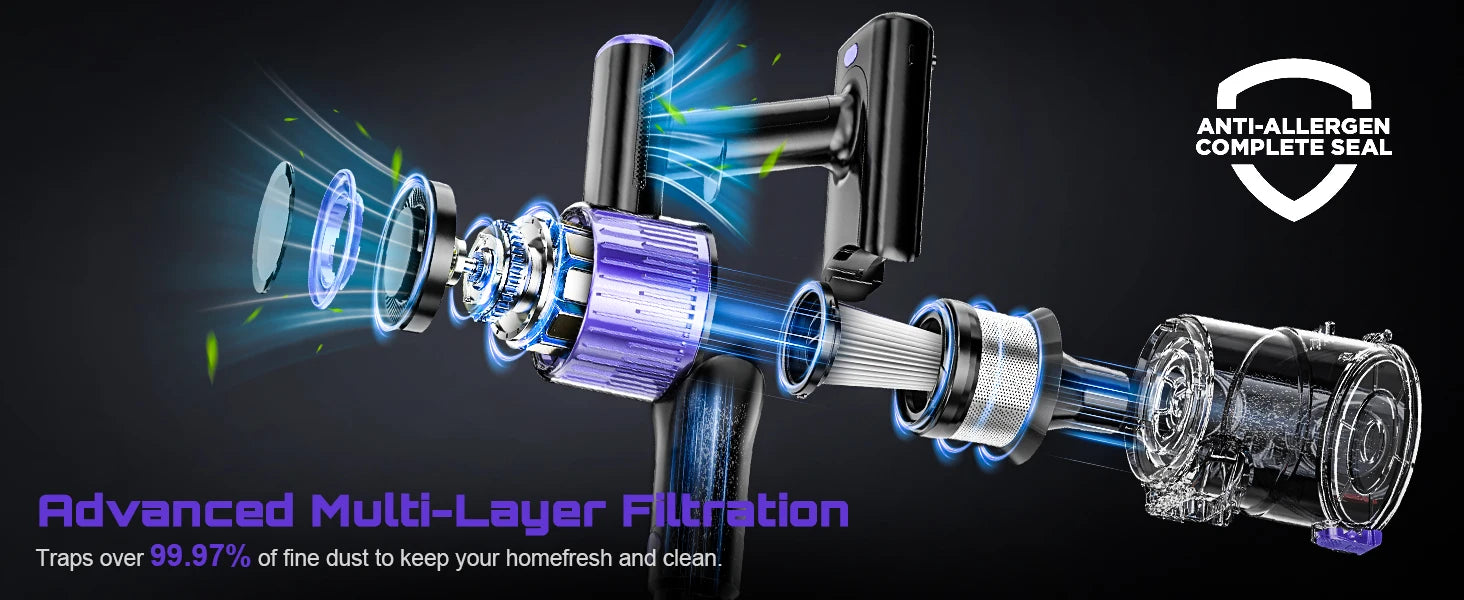 Cordless Vacuum Cleaner, 55Kpa/500W/45min 10 in 1 Powerful Stick Lightweight Vacuum Cleaner for Home Pet Hair/Hard Floor/Carpet - Smarsty