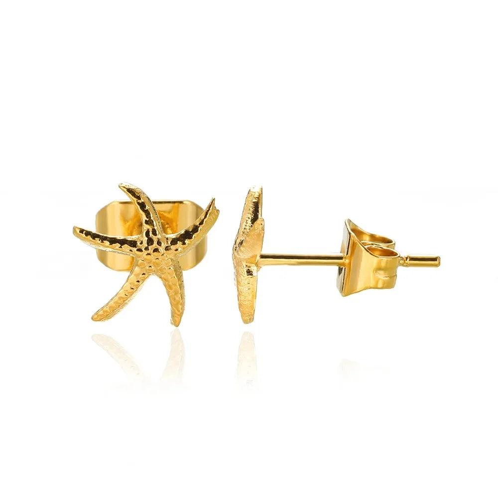 Vintage Starfish Stainless Steel Stud Earrings Lightweight - Smarsty