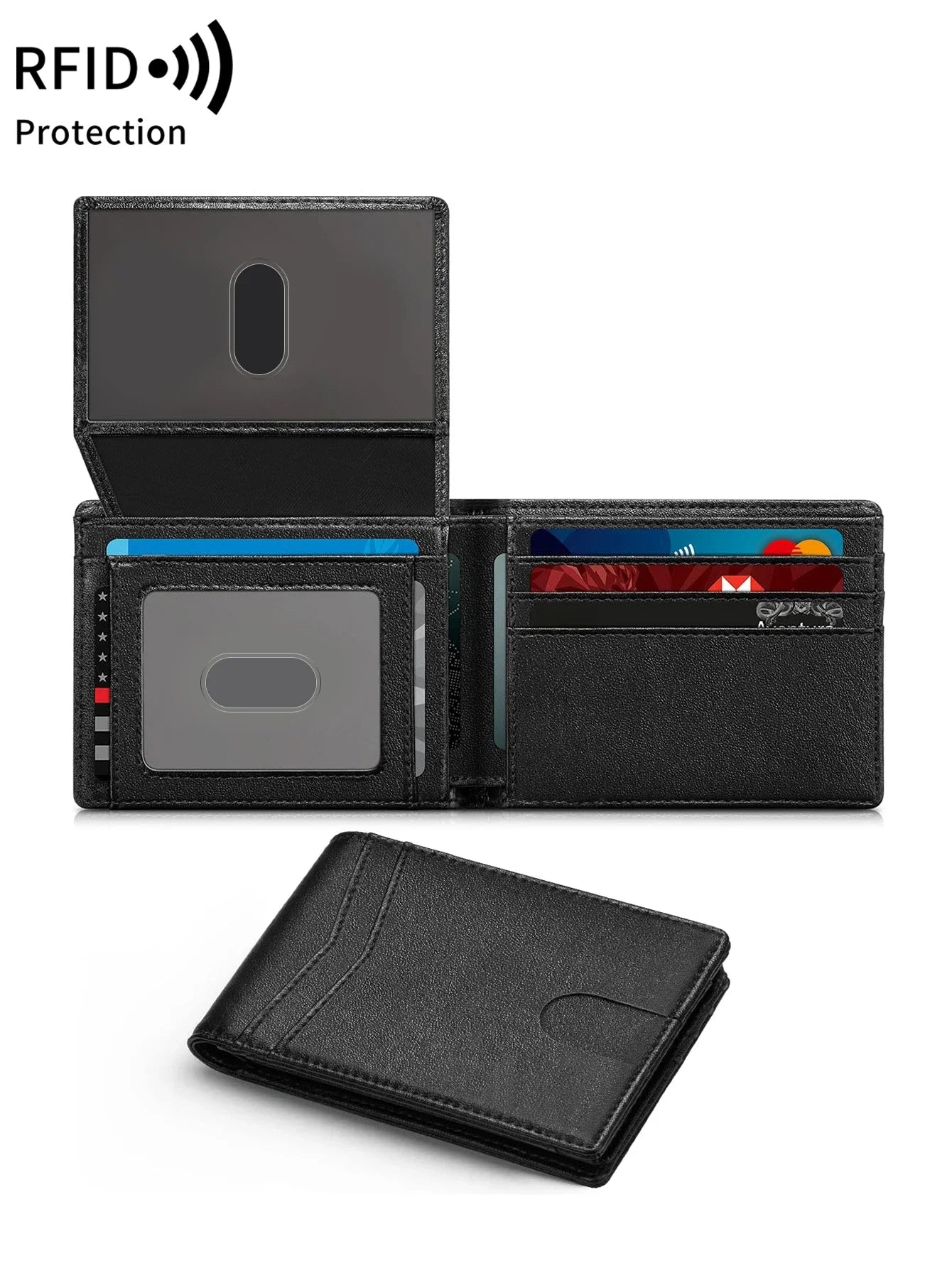 RFID Blocking Ultra-thinTrifold Wallet Carbon Fiber Pattern Portable Credit Card Holder,with2 ID Windows and Multiple Card Slots - Smarsty