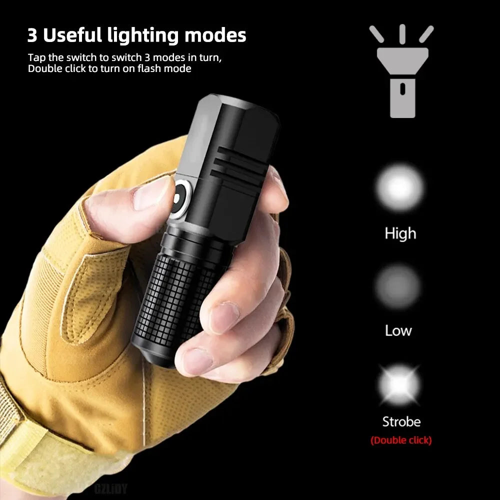 Mini Flashlight XHP50 LED USB C Rechargeable 16340 18650 Battery Flashlight 1500lm Powerful Torch Can Be Closed with One Click by Smarsty