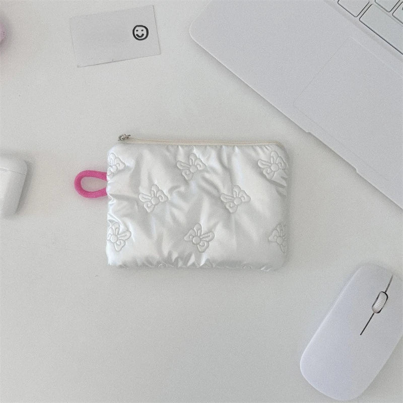 Silver Bow Coin Purse Zipper Wallet Organizer Cosmetic Bag - Smarsty