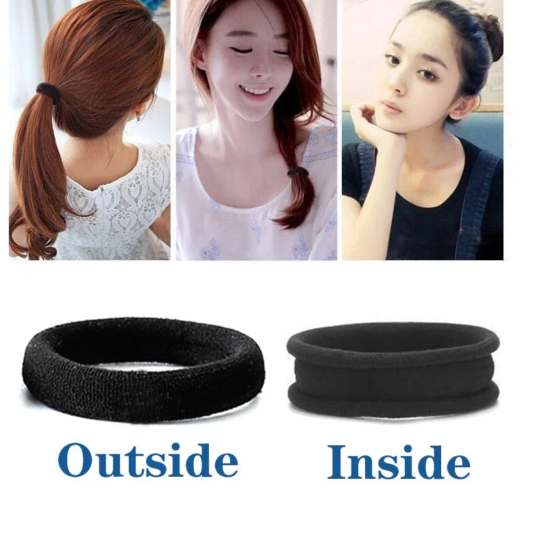 50Pcs Black Hair Ties Seamless No Damage Thick Hold - Smarsty