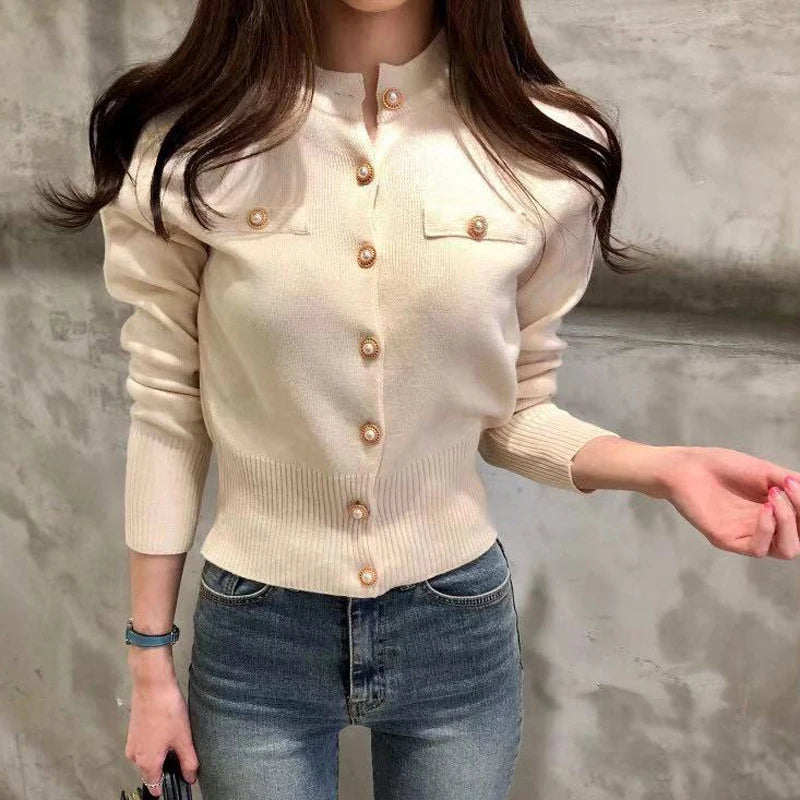 2025 Autumn Long Sleeve Fashion Women Cardigans Sweater Knitted Coat Short Casual Single Breasted Korean Slim Chic Ladies Tops - Smarsty