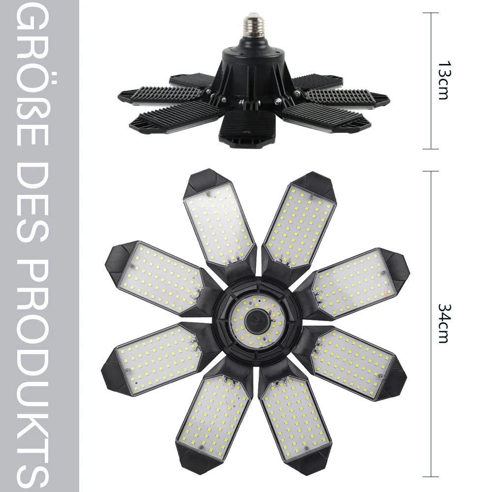 200W Powerful Garage Light LED Foldable LED Bulbs E27 Adjustable Multi Panel Ceiling Lamp For Workshop Warehouse Lighting