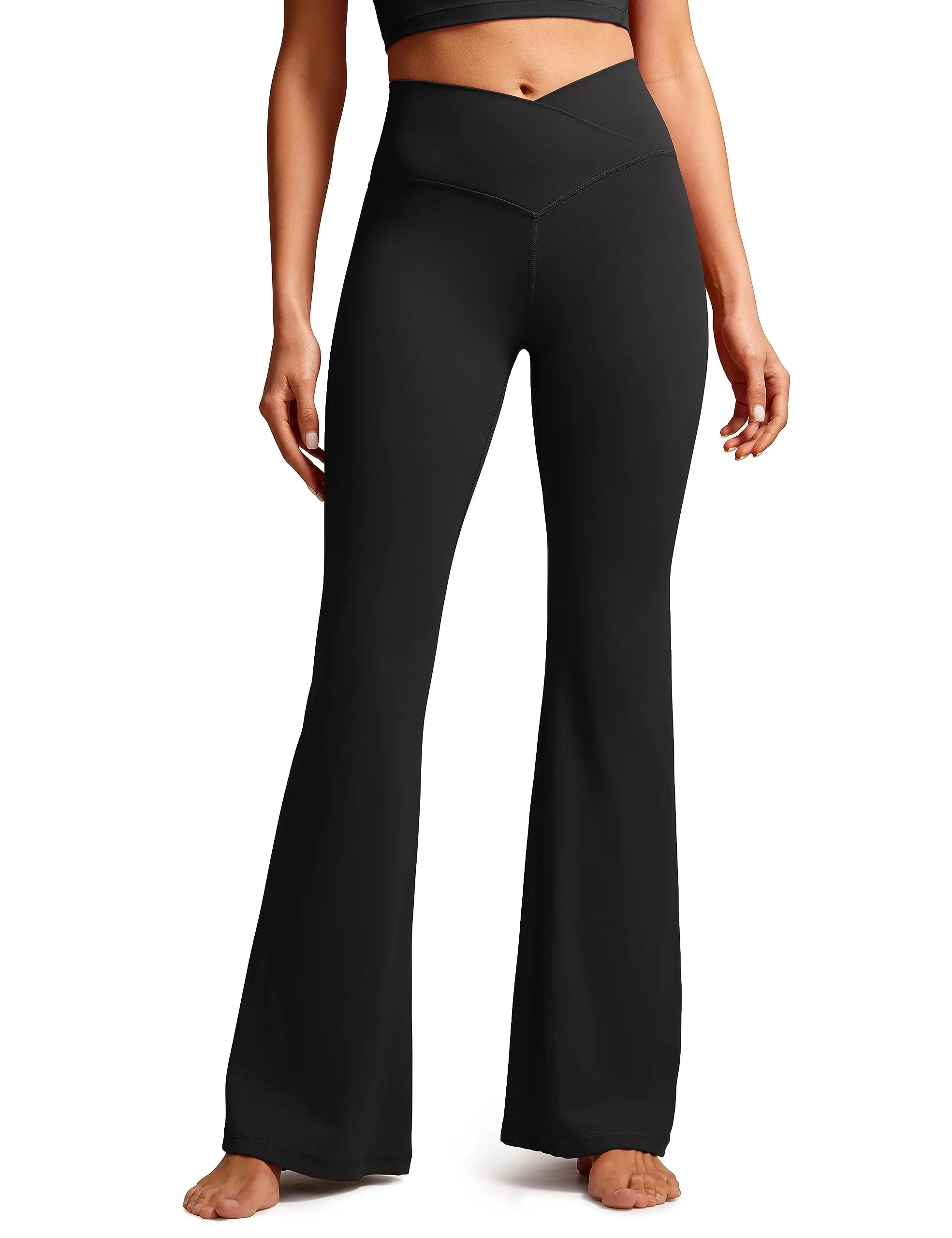 Crossover Flare Leggings for WomenHigh Waist V Cross Bootcut Bell Bottoms Tummy Control Yoga Pants - Smarsty