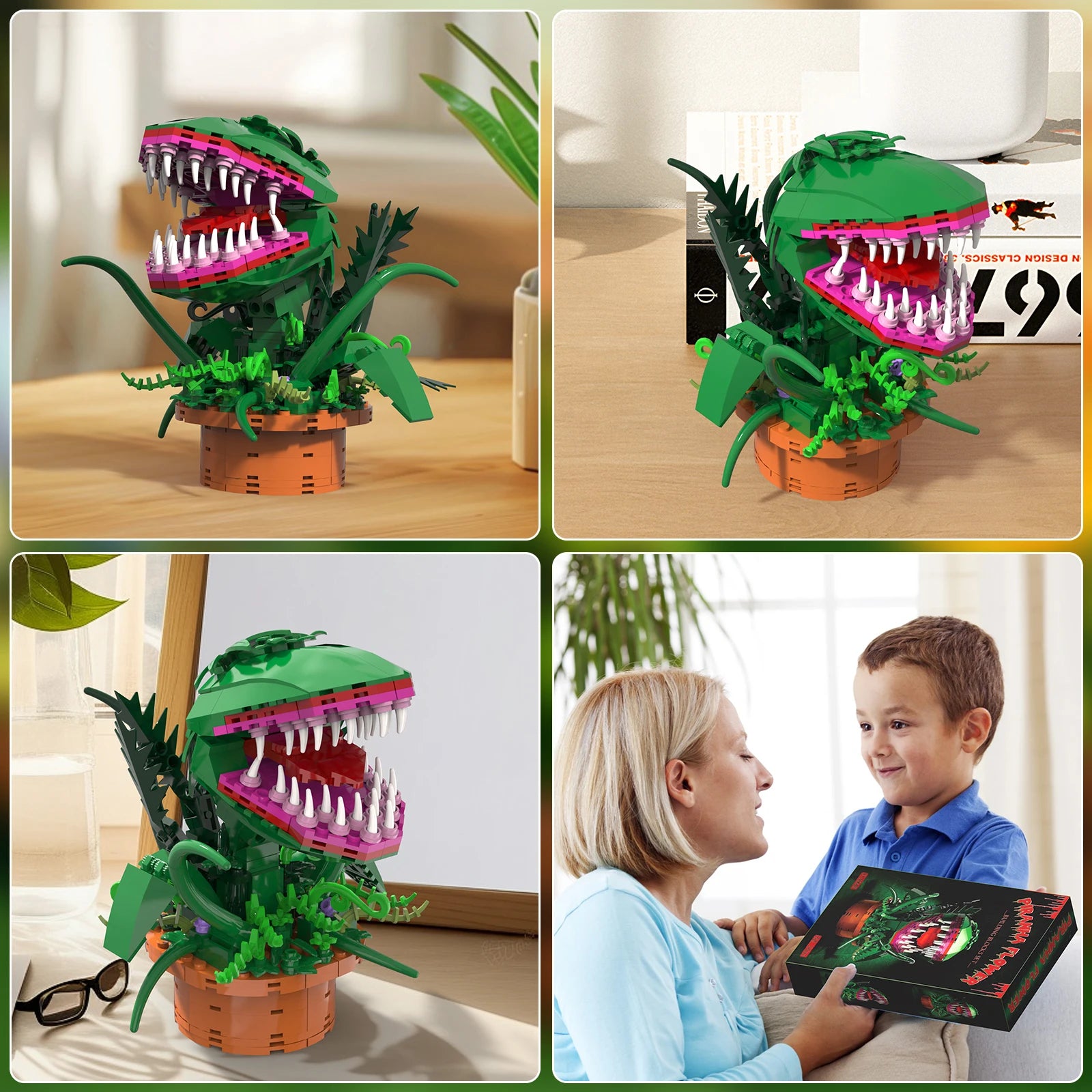 Audrey 2 Piranha Plant Bricks Compatible with Lego, Little Shop of Horrors Flowers Building Blocks, Gift for Halloween Christmas - Smarsty