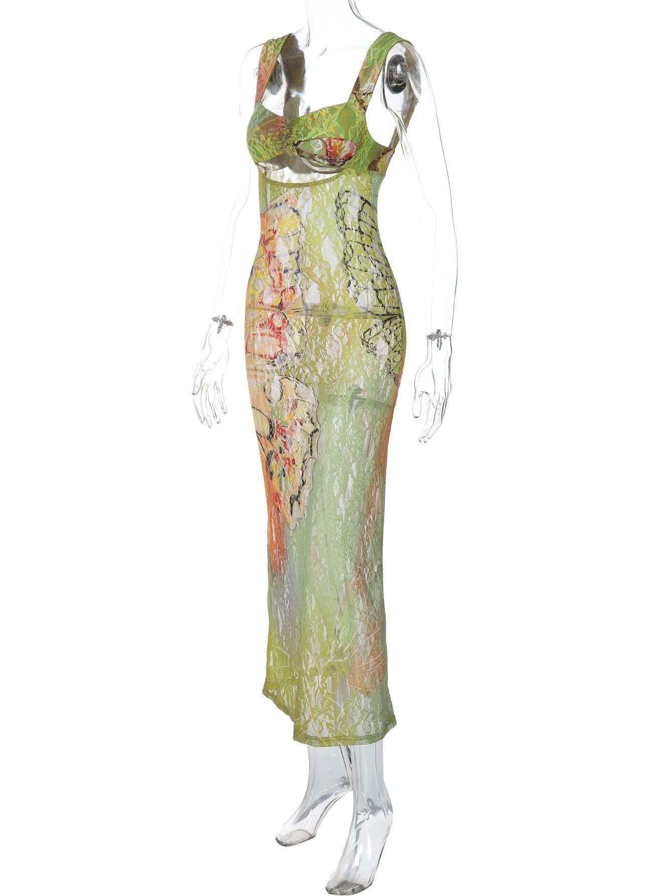 Dulzura Lace Print Cut Out Maxi Dress Bodycon Sexy Party Club Y2K Outfits Streetwear Bandage Dress Vestido Classic Prom - Smarsty