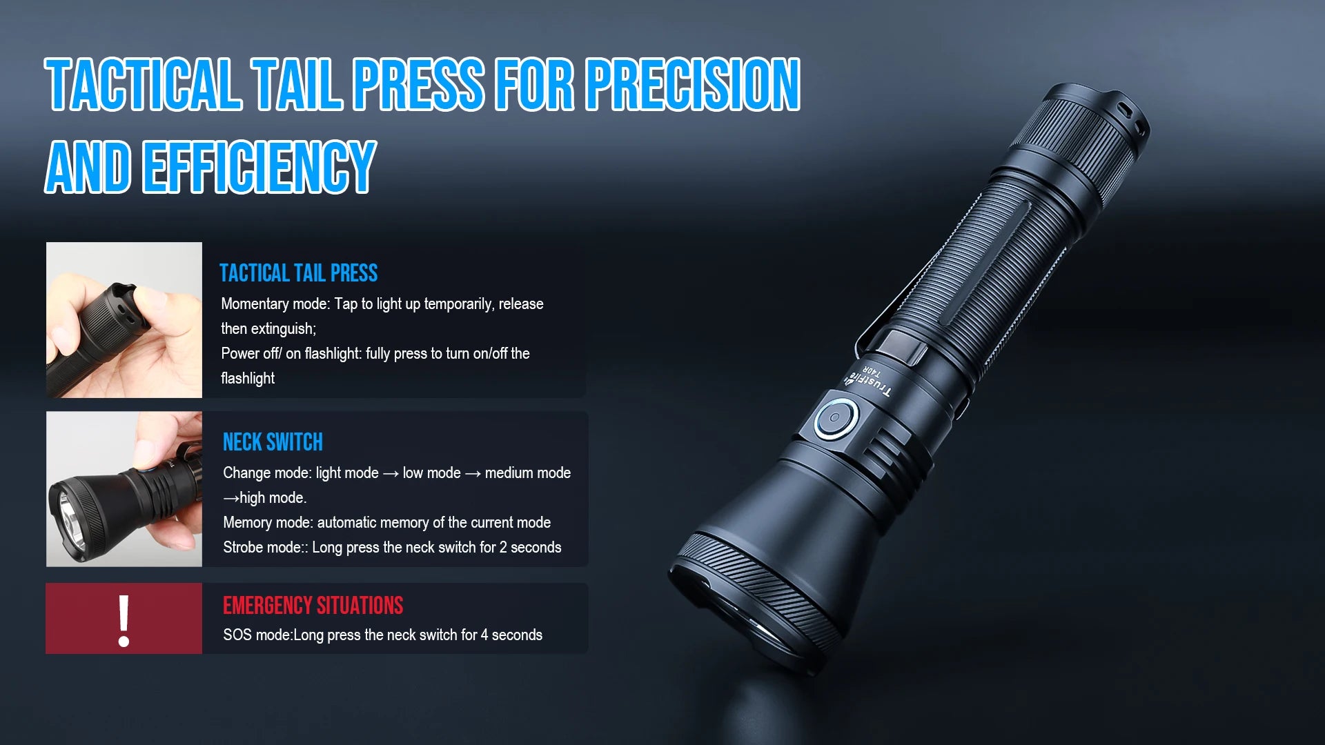 Trustfire T40R Tactical Rechargeable lamp 1800Lumen 550Meter Beam Range Led Flashlight with Usb Charging Self-defense IP68 Torch by Smarsty