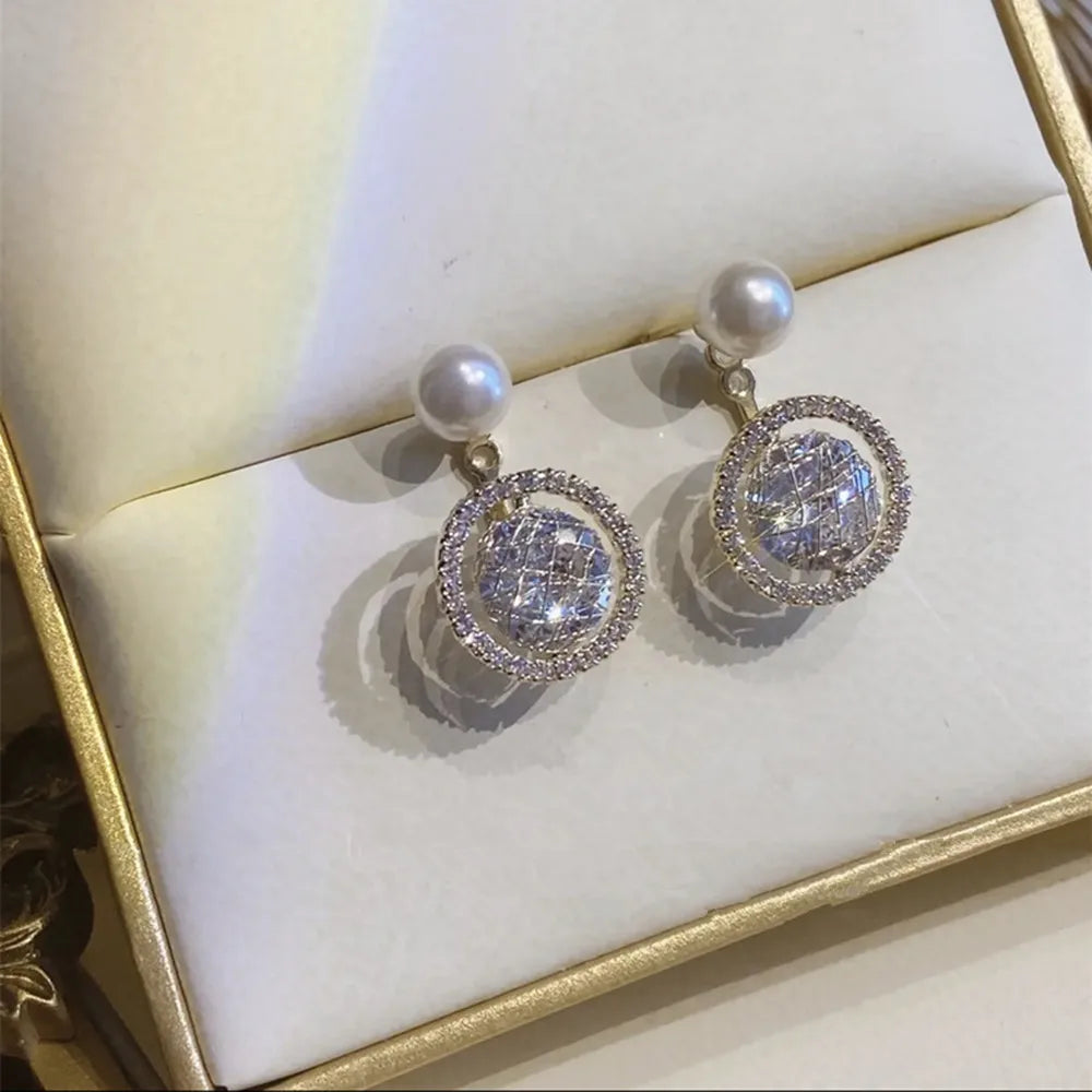 Pearl Long Earrings With Rhinestones For Wedding Fashion - Smarsty