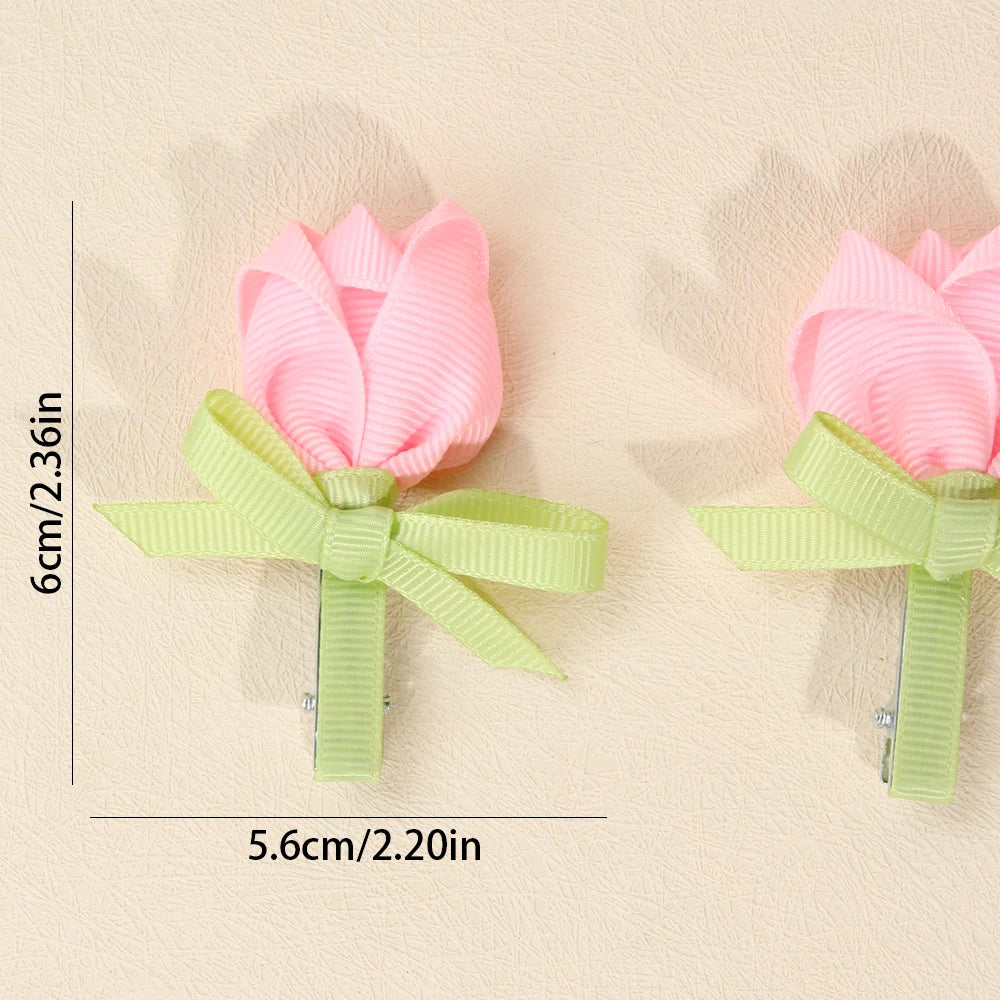 Pink Tulip Floral Hair Clips for Girls - Smarsty