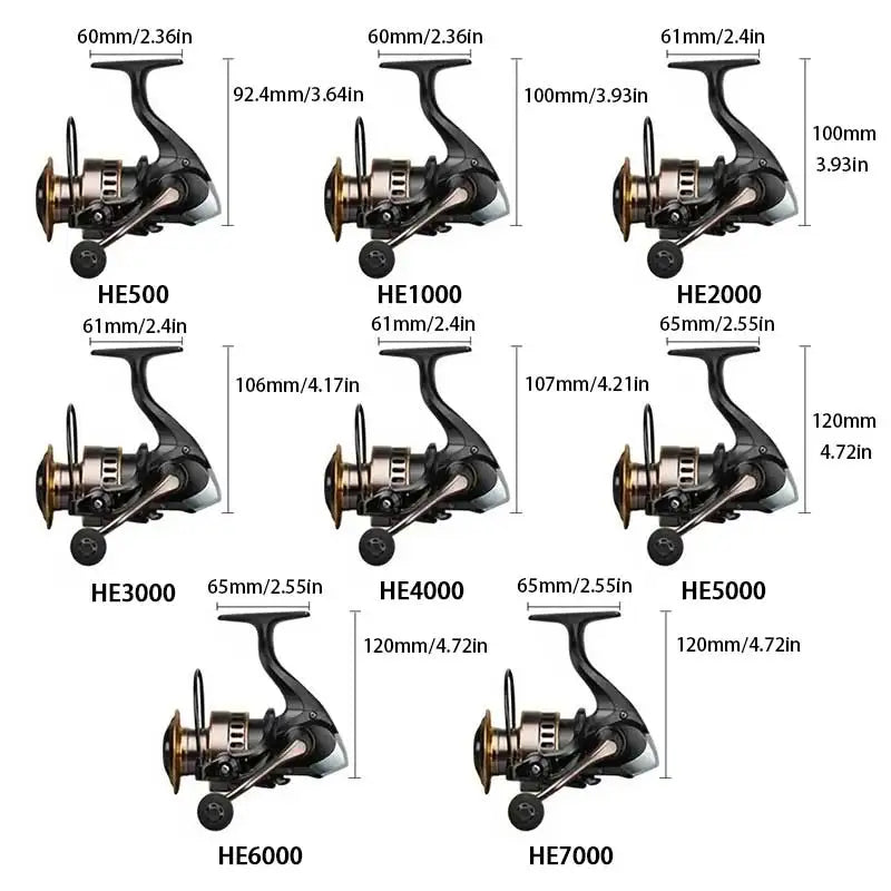 1 Piece Two-Hand Rotating Fishing Reel, He1000-7000 Series, 5.2:1 Gear Ratio, 22.05lb Extraction, Smooth and Sensitive Aluminum Alloy Body, Pa Nylon, Left/Right Hands Can Be Changed, Suitable for Freshwater and Saltwater - Smarsty