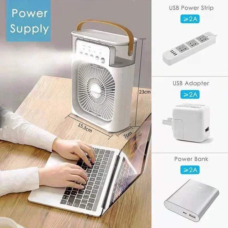 New 3 In 1 Fan AIr Conditioner Household Mini Air Cooler LED Night Light Portable Humidifier Air Adjustment Fan Office Home Fan - Smarsty