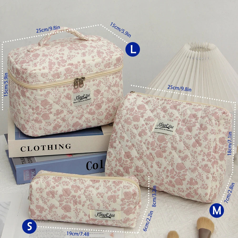 1pcs Cute Quilted Cotton Makeup Bag Women Zipper Cosmetic Organizer Cloth Handbag Box Shape Portable Toiletry Case for Girls - Smarsty