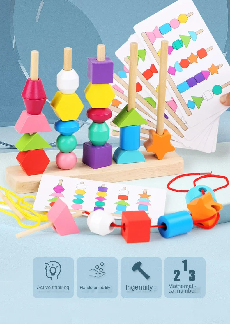 Montessori Wooden Toys Color Shape Matching Puzzle Game Colorful Beaded Color Cognition Early Educational Toys Gift for Children - Smarsty