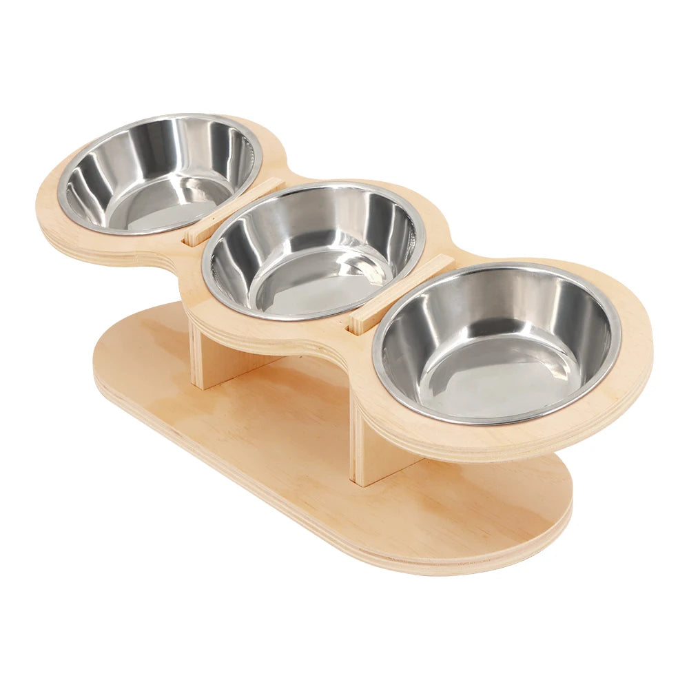 Tilted Raised Cat Feeder with Three Stainless Steel Bowls - Smarsty