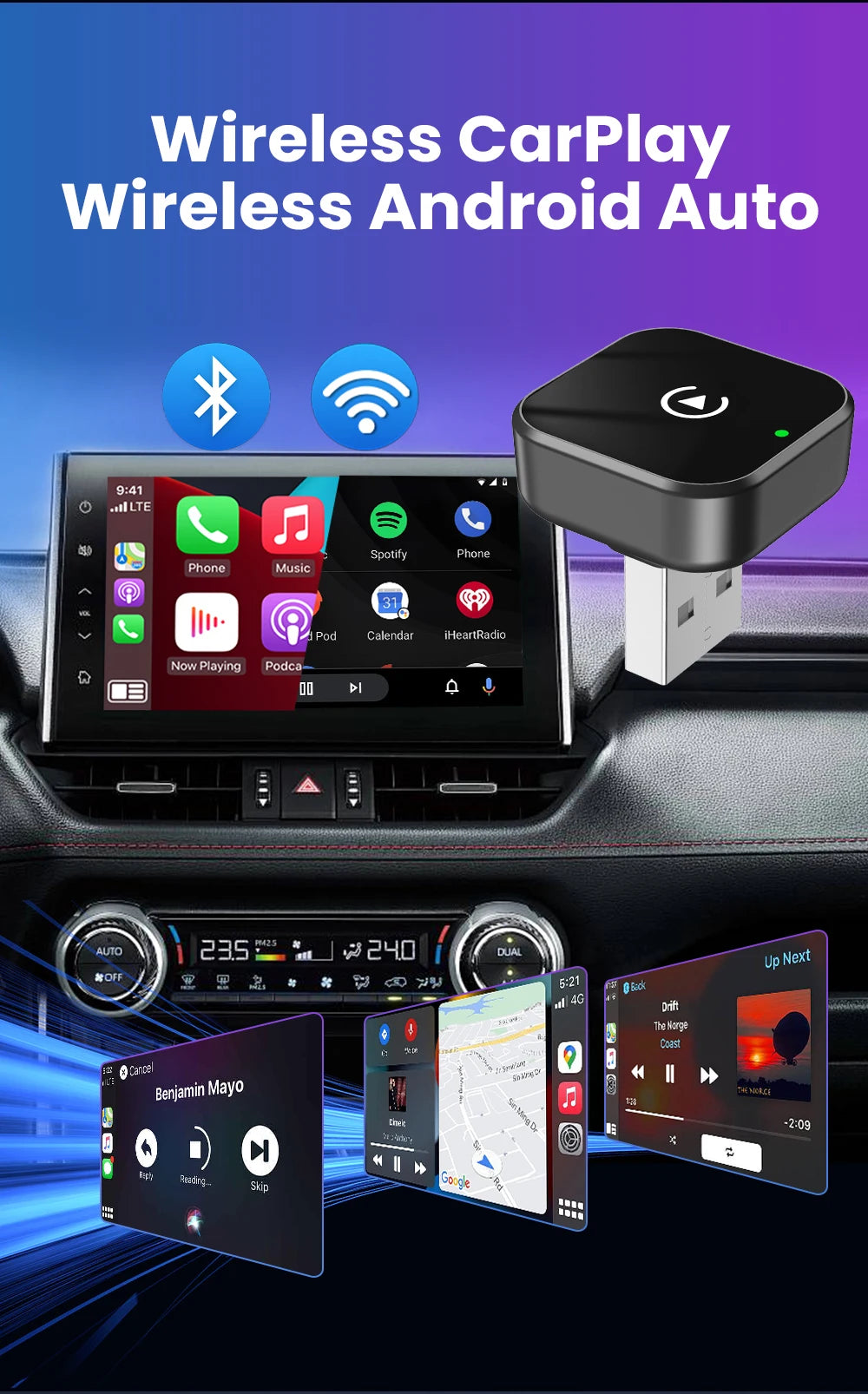 2in1 Wireless CarPlay And Android Auto Adapter Plug And Play - Smarsty