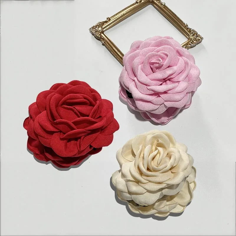 French Fabric Rose Hair Claw Clip Elegant Gift For Women - Smarsty