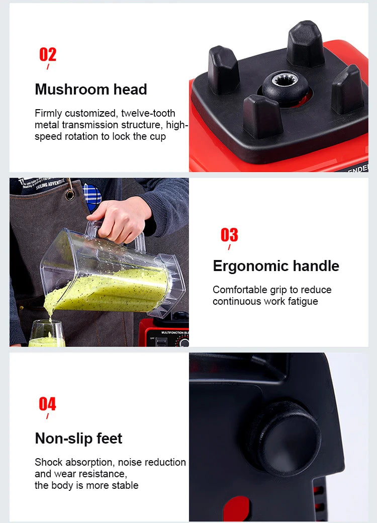 2000W Heavy Duty Commercial Blender Stationary Mixer Food Processor Ice Smoothies for Kitchen High Power Juicer Blender BPA Free by Smarsty