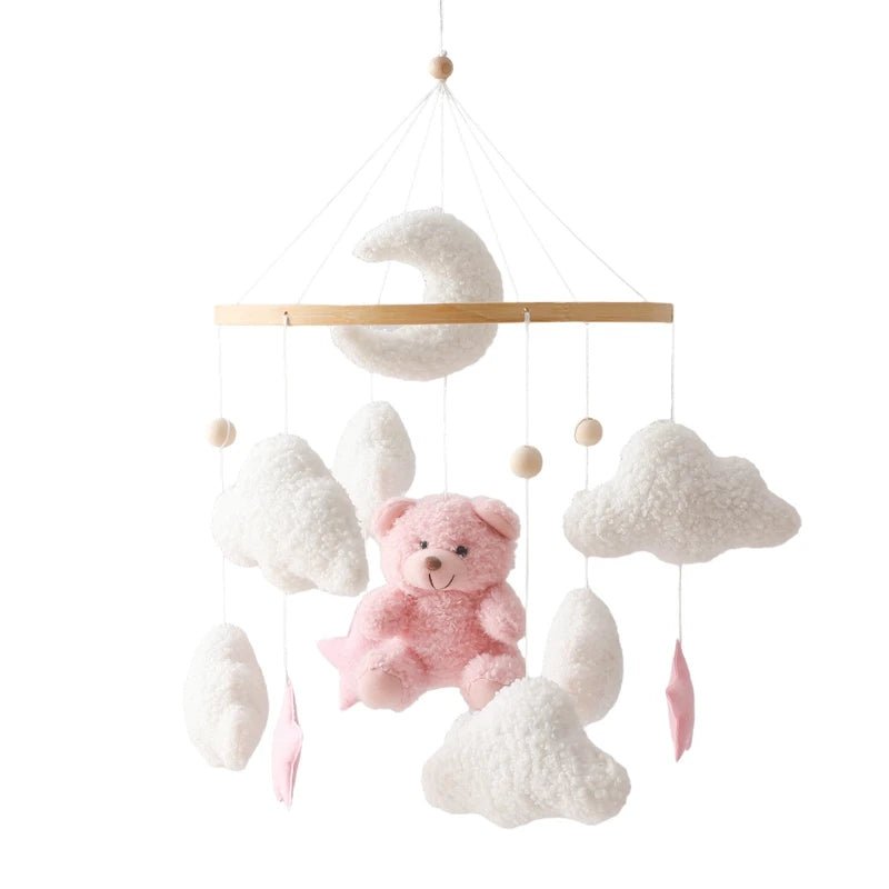 Wooden Crib Mobile Baby Bed Bell Rattle Toy Soft Felt Cartoon Bear Mobile Hanging Newborn Music Box Bed Bell Hanging Bracket Toy by Smarsty