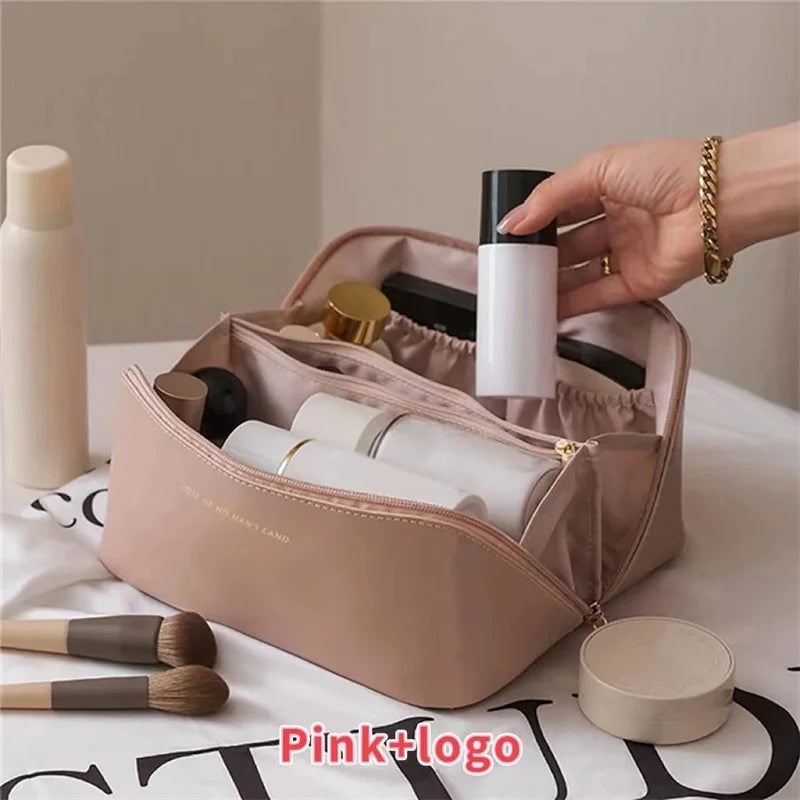 Fashion Portable PU Leather Large Capacity Travel Cosmetic Bags Makeup Pouch Women Waterproof Bathroom Multifunction Wash Bag - Smarsty