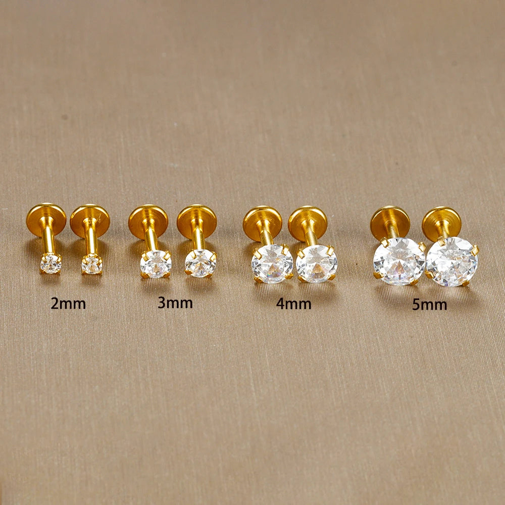 16G Surgical Steel Labret Stud Earrings Secure CZ Comfort - Smarsty