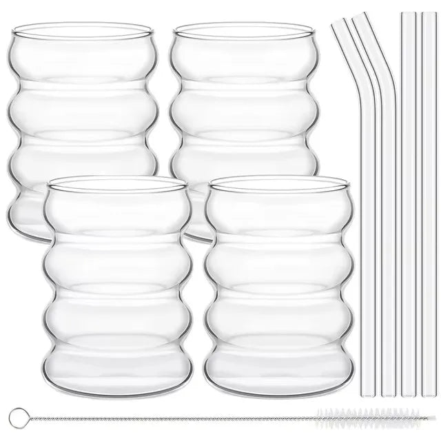 Creative Glass Cups Set with Straws for Stylish Drinking - Smarsty