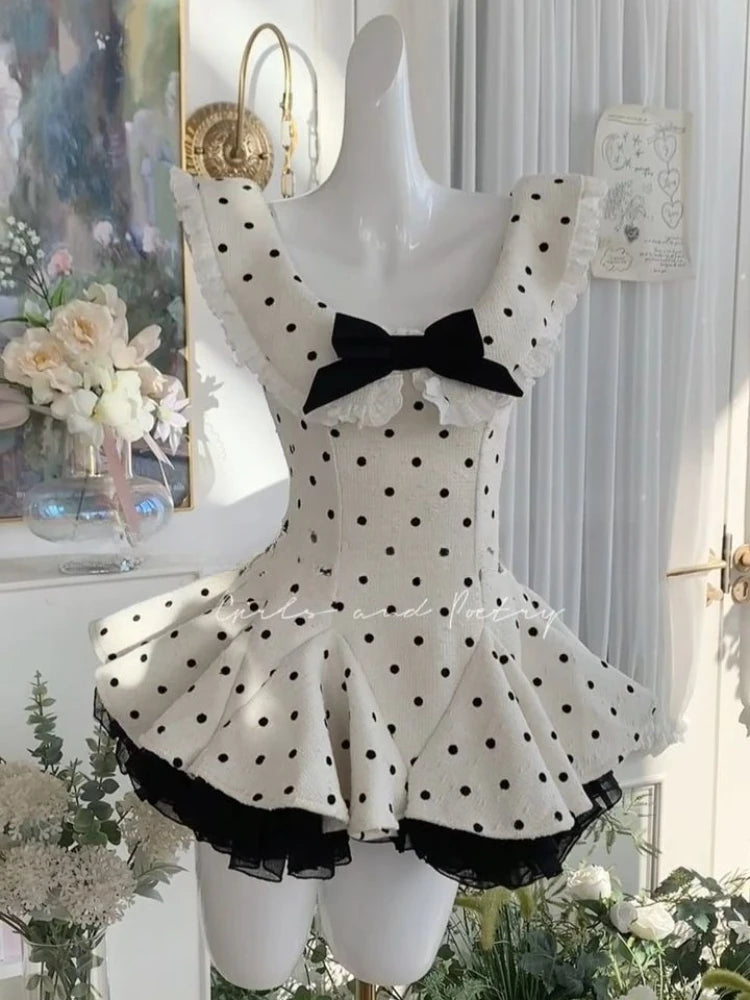 Black French Vintage Elegant Design Woman Dress Gothic Off Shoulder Retro Mini Dress Female Fairy Birthday Party Chic Outfits - Smarsty