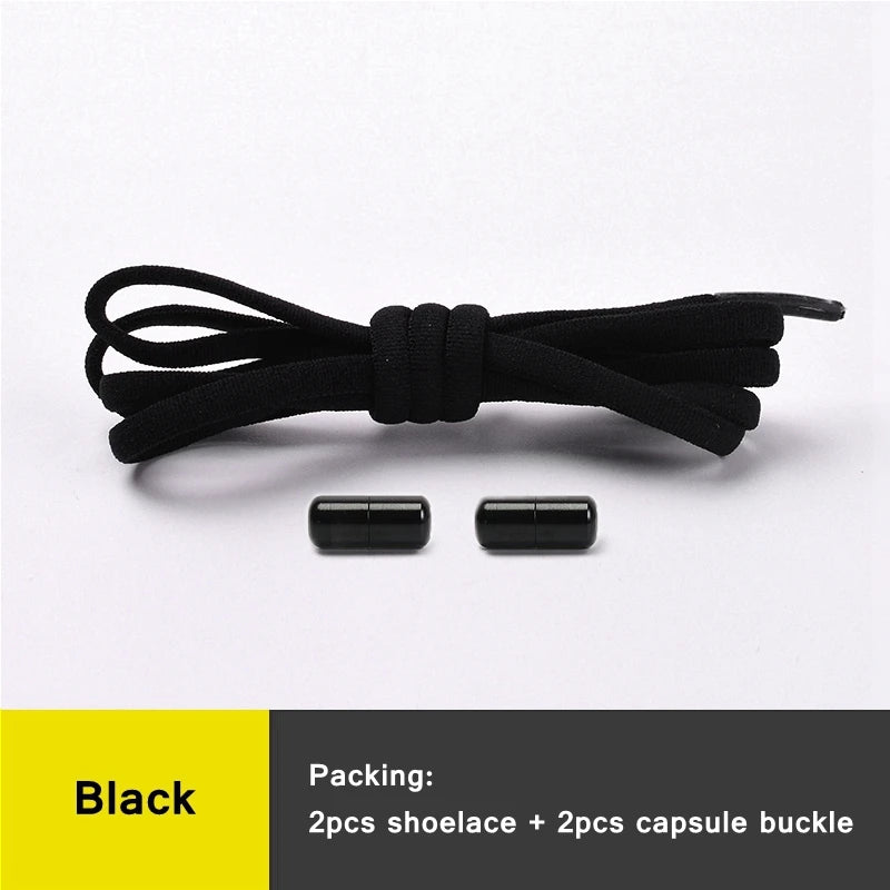 21 Colors No Tie Shoelaces Round Color Metal Lock Elastic Shoelace General For Children And Adults Sneakers Lazy Laces Unisex - Smarsty
