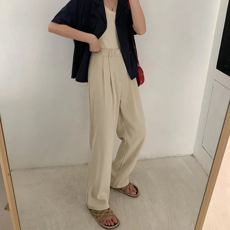 High Waist Women Suit Pants Fall Straight Office Ladies Korean Fashion Trousers Casual Button Loose Female Black Pants New 2024 - Smarsty
