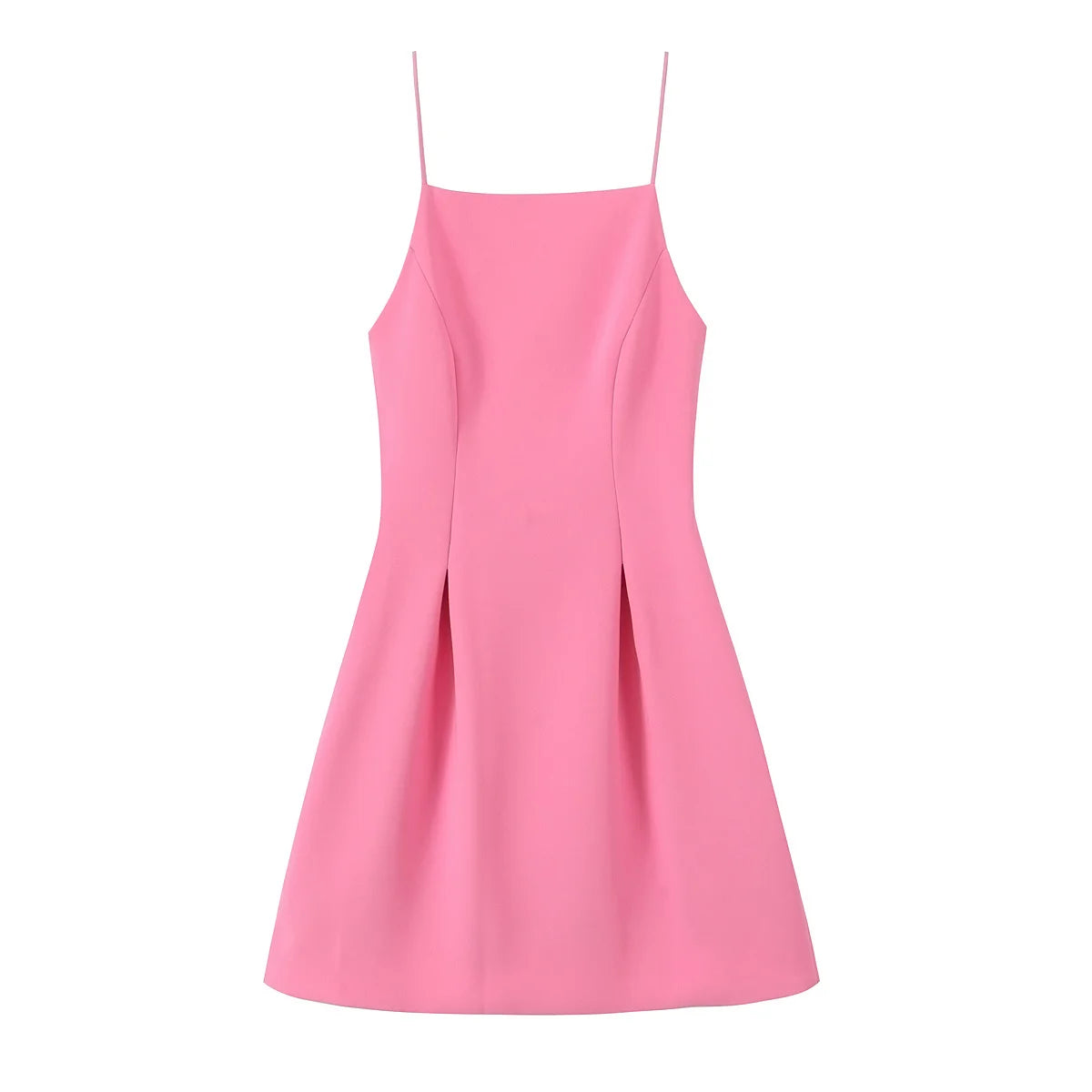 TFMLN Elegant Ladies Pink Spaghetti Strap Dress 2025 Summer New Simple Style Women Slim Short Dress Party Fashion A-Line Dress - Smarsty