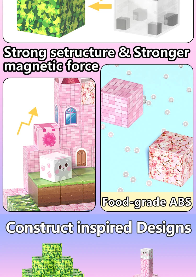 Pink castle magnetic building block set, suitable for boys and girls over 3 years old DIY to improve hand skills and creativity by Smarsty