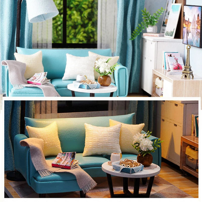 Wooden Mini Miniature Doll House DIY Small House Kit 3D Puzzle Building Assembly House Furniture Toy Children's Birthday Gifts by Smarsty