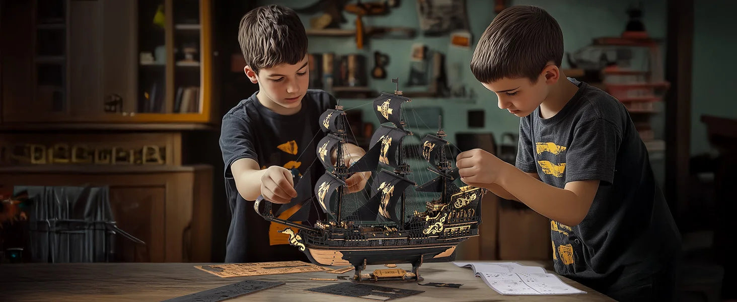 Robotime Rokr 3D Puzzle Wooden Seahouse Barque Model kits Build Home Desk Decoration Gift For Teens and Adults