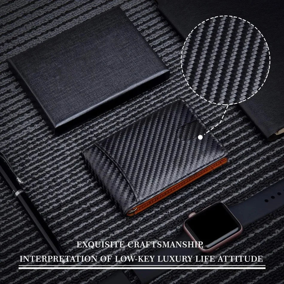 ANTI RFID Blocking Black Carbon Fiber Men Wallets Short Small Protected Magic Leather ID Credit Card Holder Case Purse for Men