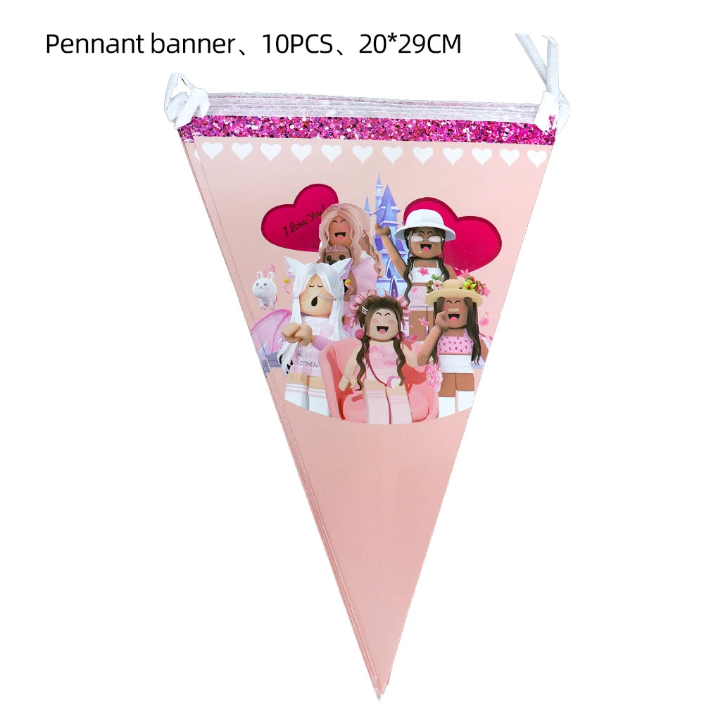 Pink Roblox Birthday Party Decorations Tableware Set - Smarsty