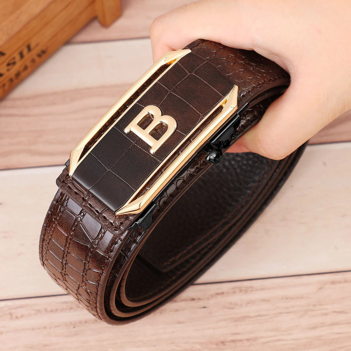 Crocodile Pattern Men’s Belt with Automatic Buckle - Smarsty