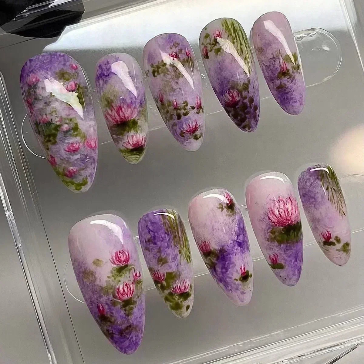 24Pcs Pink Almond False Nails with French Design - Smarsty