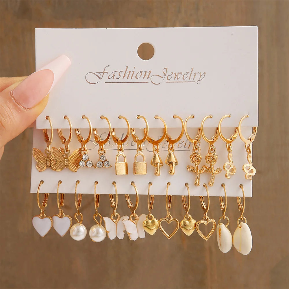 Heart Pearl Dangle Earrings Set for Trendy Women - Smarsty